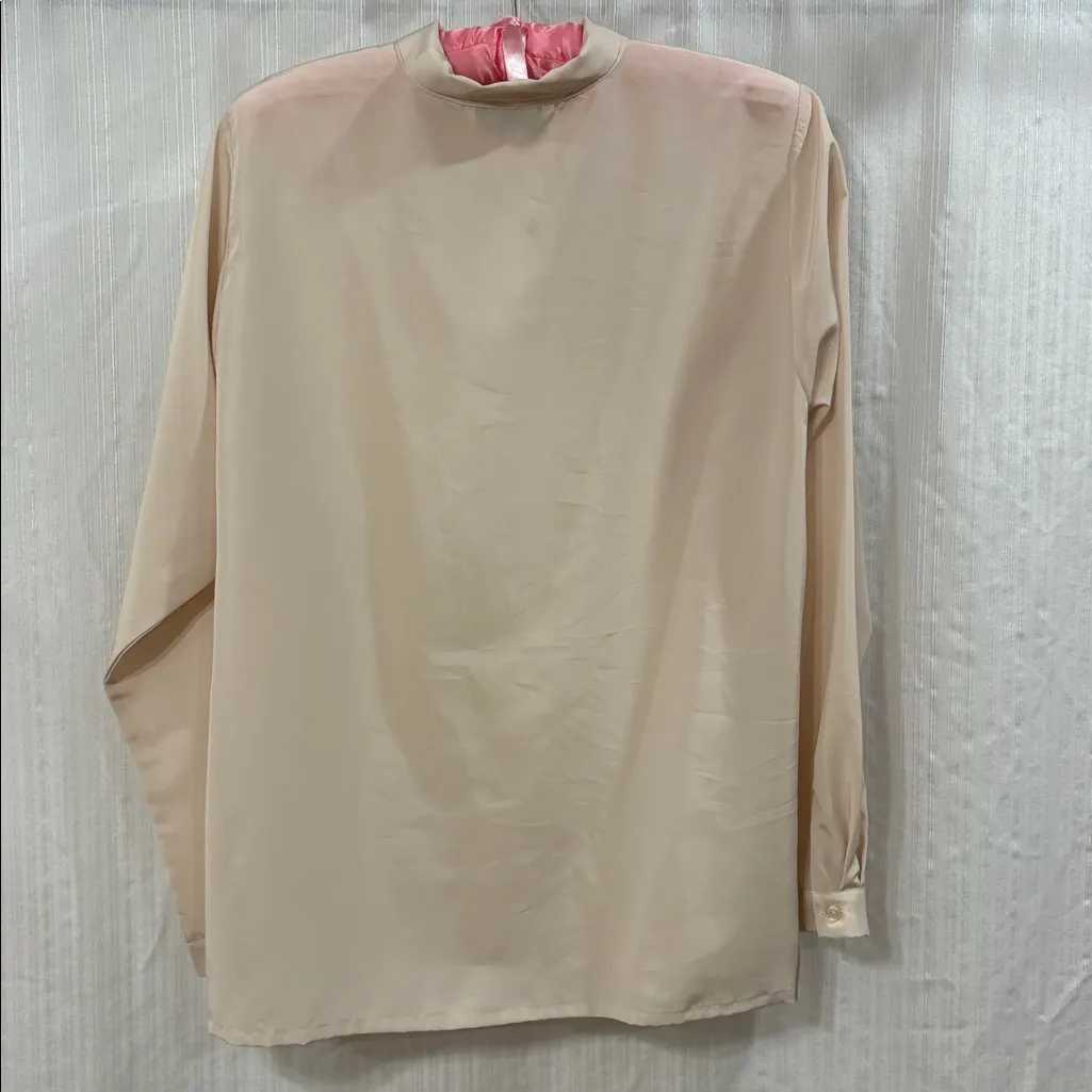 Vintage Blouse with Bow Tie Neck Pink Size L - Image 3