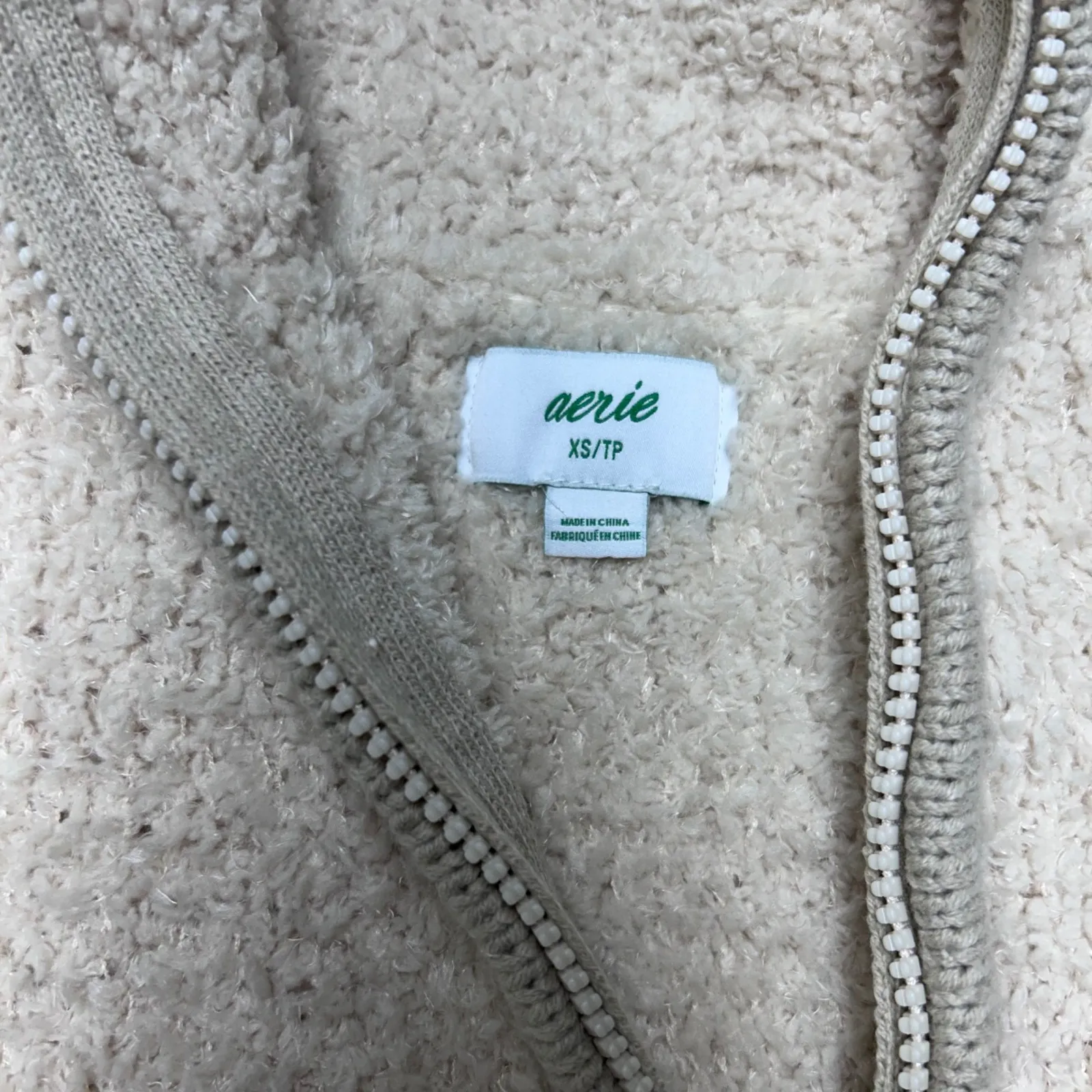Aerie Loungewear XS Cream Sherpa Pullover‎ Quarter Zip Cozy Sweatshirt - Image 3
