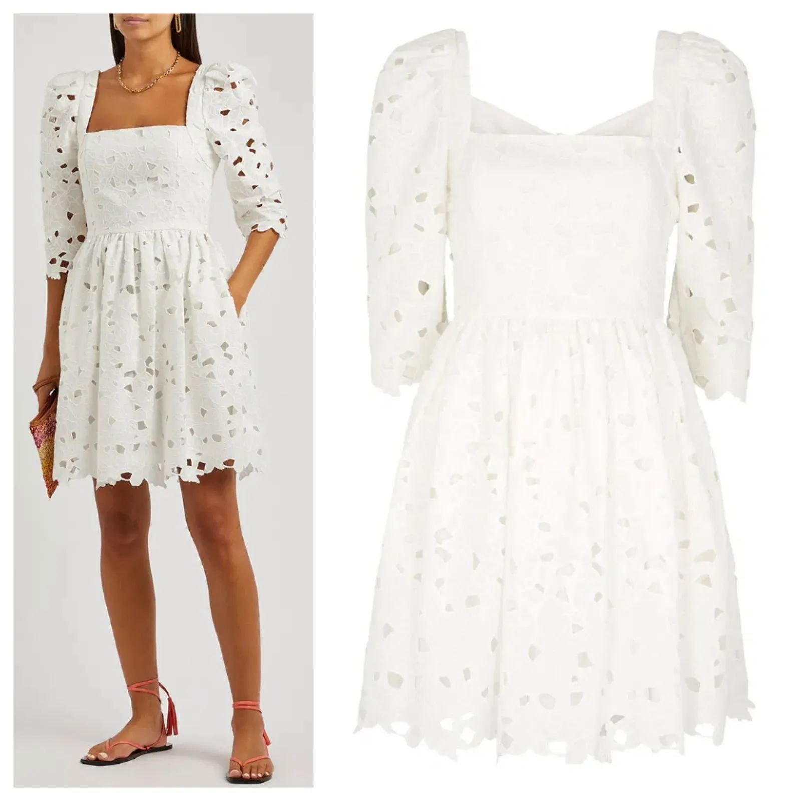 Cara Cara Hart Eyelet Dress Cotton Square Neck Mini Dress Brodererie White Size 4 - Image 2
