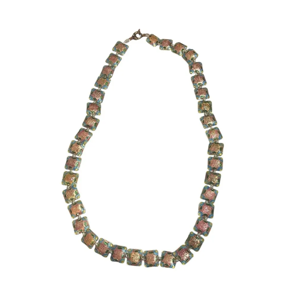 Vintage RARE stunning Cloisonné Enamel Necklace colorful artsy old money - Image 4