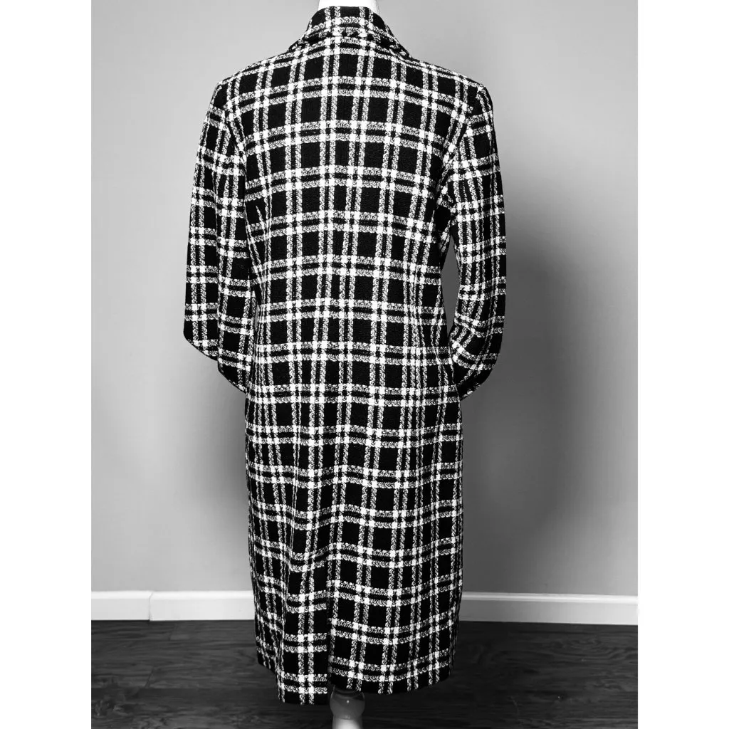 Amanda Smith Plaid Black White Long Coat Womens 6 Classic 96% Wool Pockets Cozy - Image 5