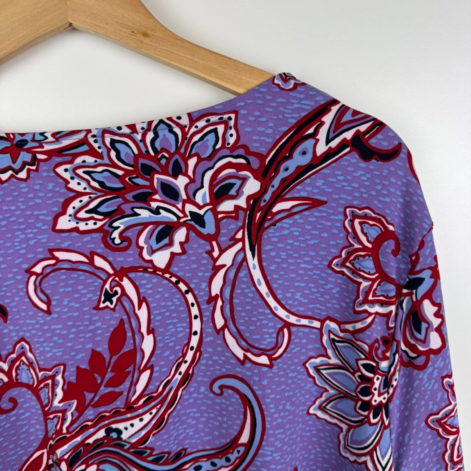 Liz Claiborne Womens Paisley Blouse Size 3X Purple Stretch Comfort Office Casual - Image 3