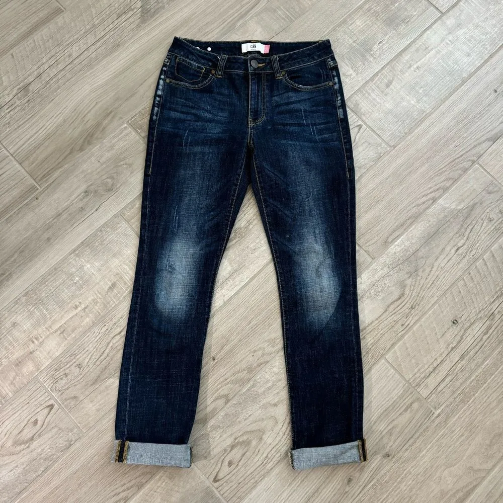 CAbi High Straight Jeans Distressed Dark Wash High Waist 4 Style #3561 - Image 6