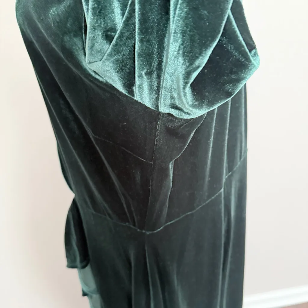 Cato Midi Dress Velour Ruffle Faux Wrap Party Cocktail Wedding Emerald Green - Image 7