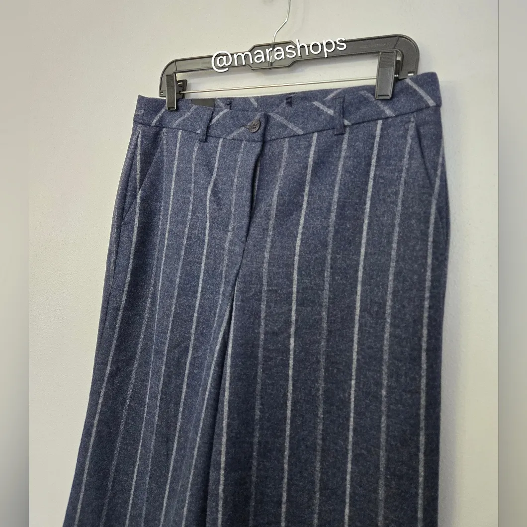 Madeleine Wide Pinstripe Trousers Blue Size 8P - Image 5