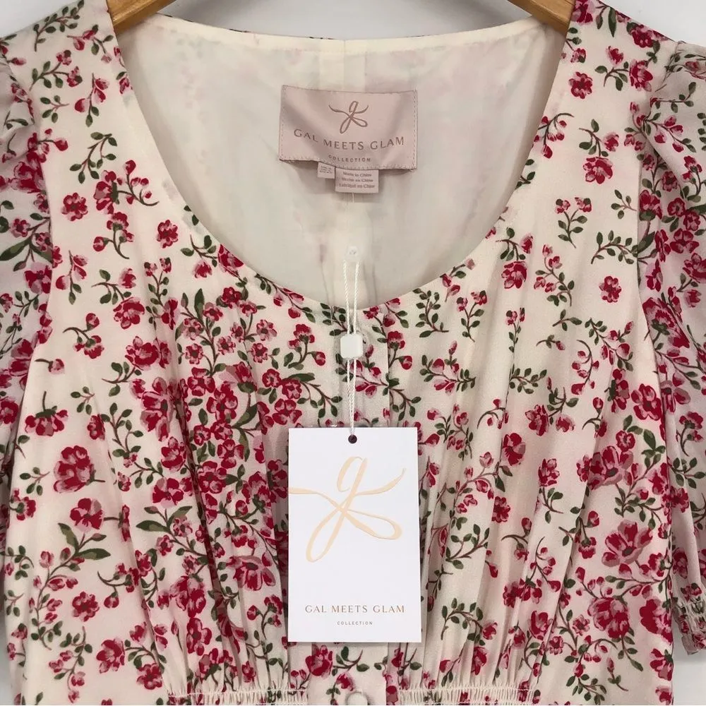 Gal Meets Glam Collection Brigitte Floral Tie Cuff Print Maxi Dress size 2 - Image 4