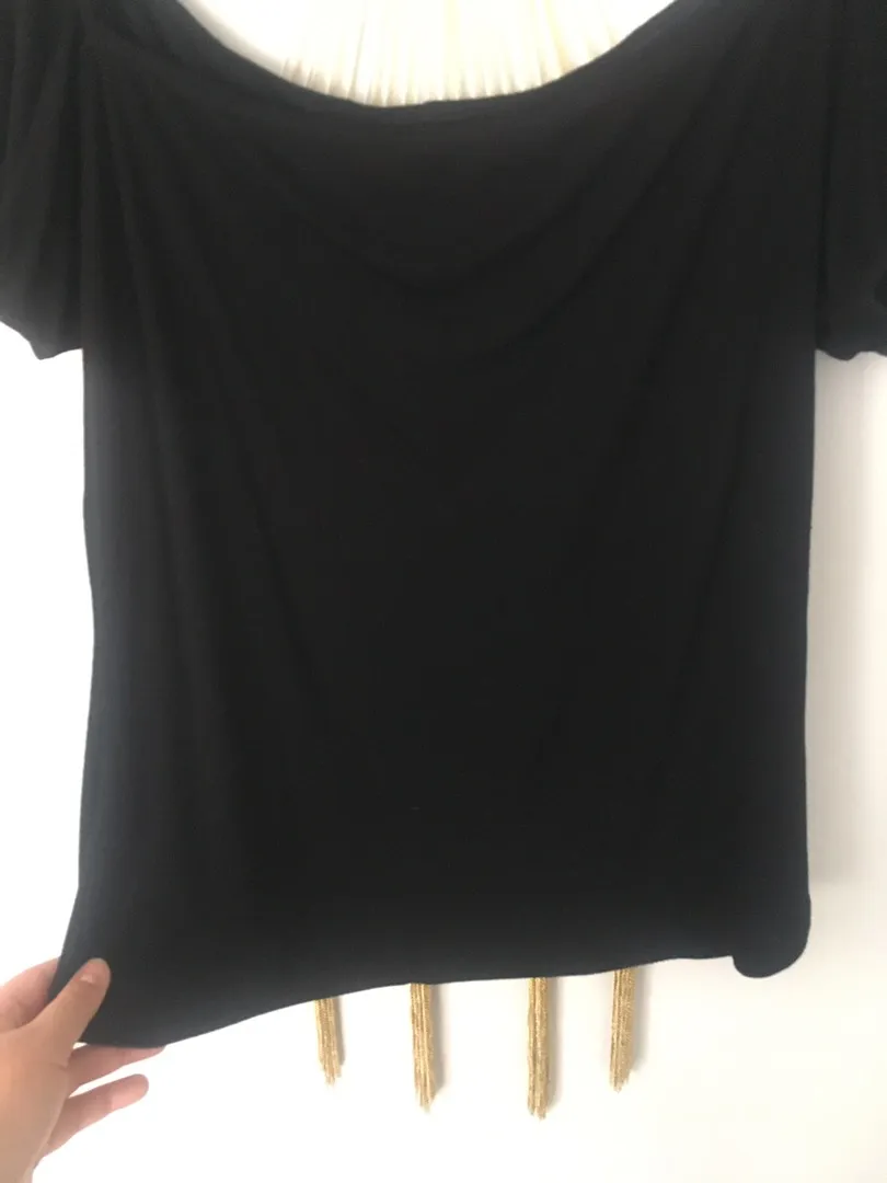 Square Neck Tee With Puff Sleeves XL Black top - Image 3