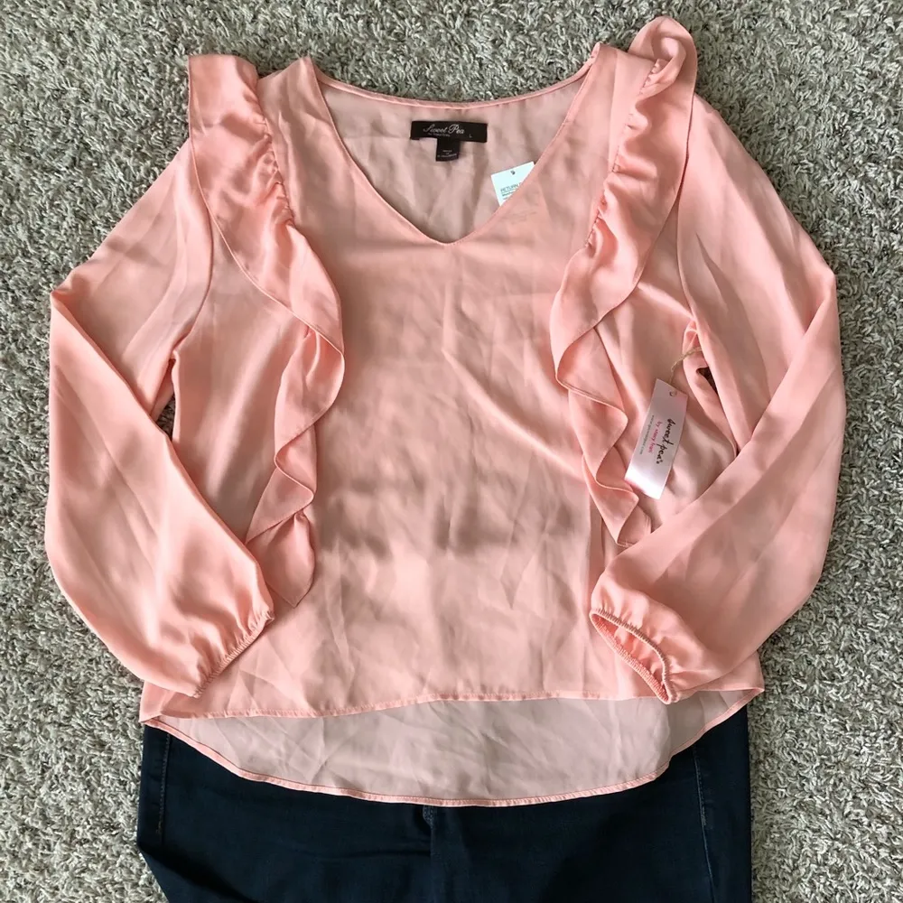Sweet Pea Ruffle Long Sleeve Blouse, Coral Size L New w/Tag - Image 5
