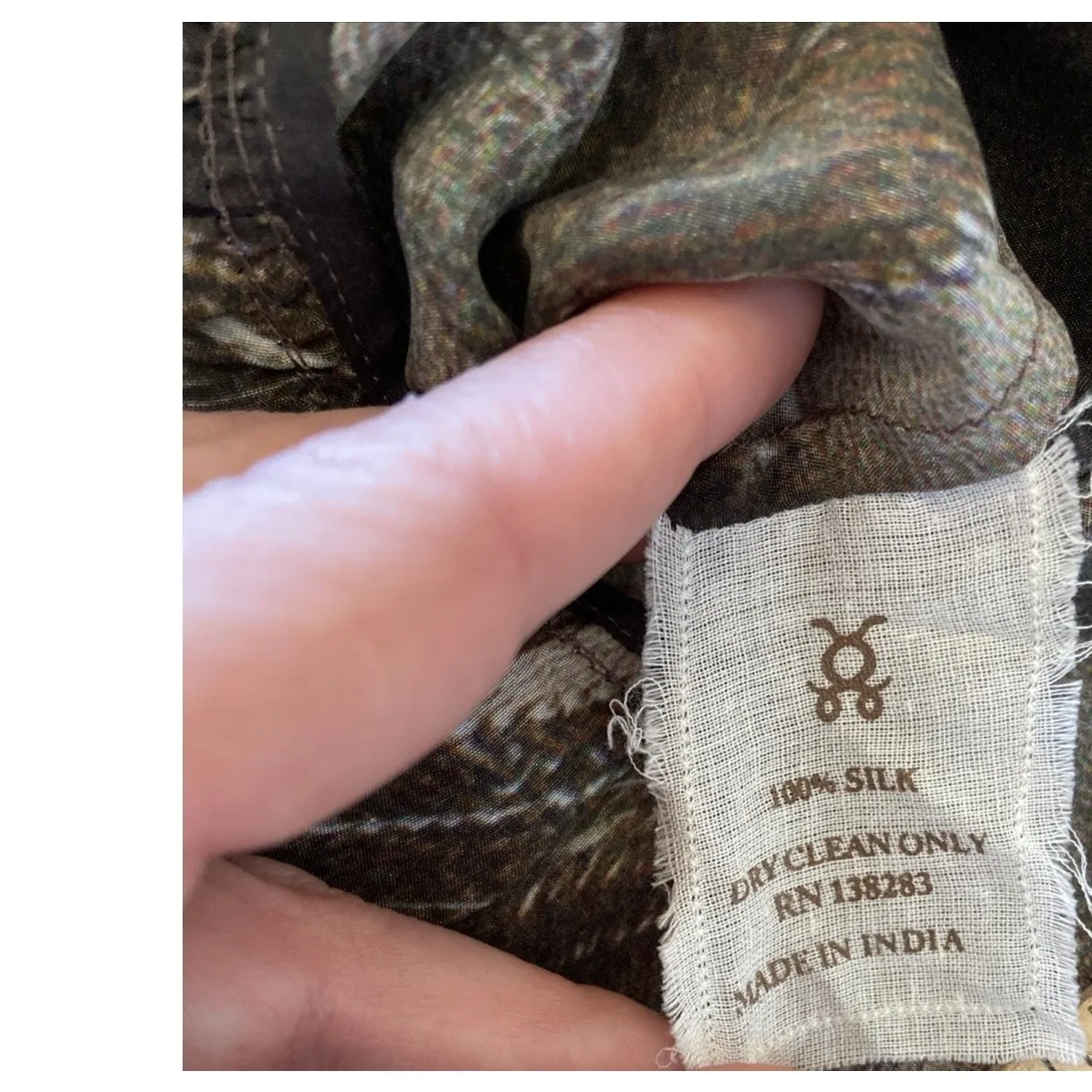 Figue‎ Edie 100% Silk Printed Satin Mini Dress Elastic Cuff Sleeve Womens Small Brown - Image 11