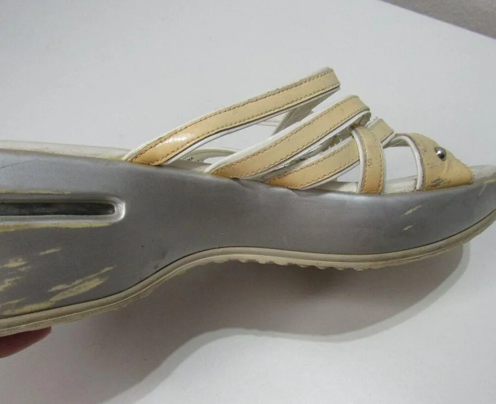 Cole Haan Air Shoes Womens 8 B Silver Cream Peep Toe Wedge Heels Sandals Y2K - Image 11
