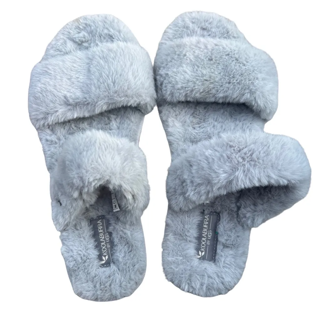 Koolaburra by Ugg double strap slide faux fur 10 gray slippers hard bottom - Image 9