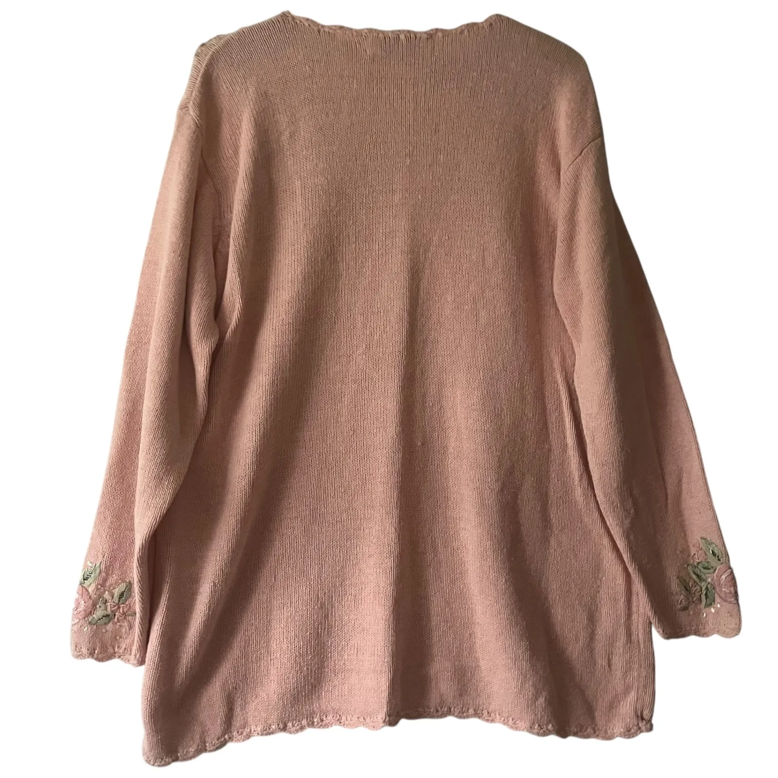 Vtg Maggie Lawrence Pink Floral Embroidered Sequin Sweater Pullover Women's L Size L - Image 5