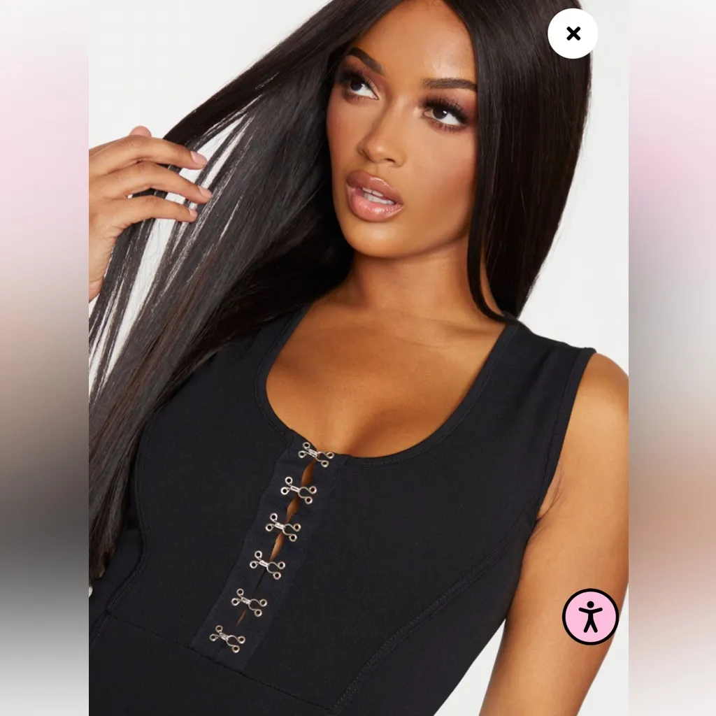 NWT PLT BLACK SHAPE EYELET DETAIL MIDI DRESS 4 - Image 3