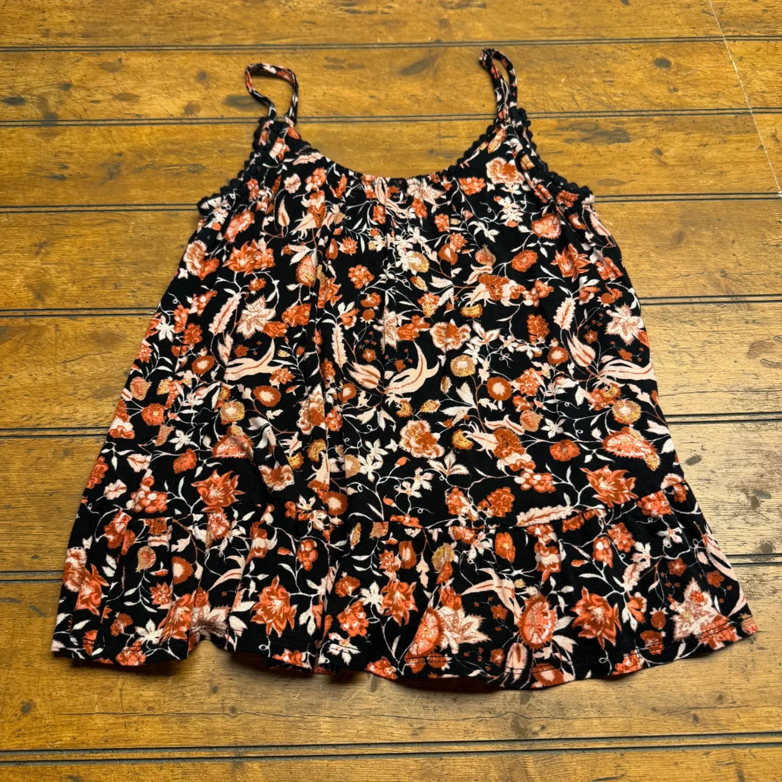 Eyeshadow‎ Black Orange Floral Geometric Pom Pom Trim Cami Top XS - Image 5