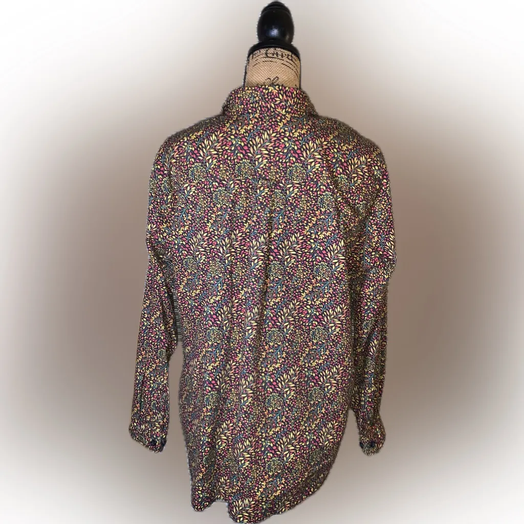 Duluth Trading Printmaker Shirt Leaf Floral Utility Button Down Shirt XL Yellow - Image 4