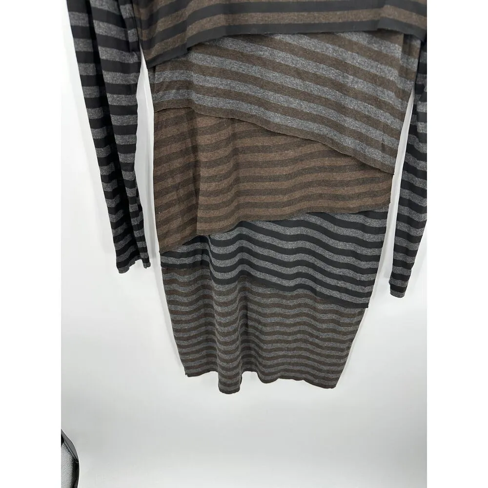 Joseph Ribkoff Gray Black Striped Tiered Sheath Long Sleeve Knee Length Dress 10 - Image 3