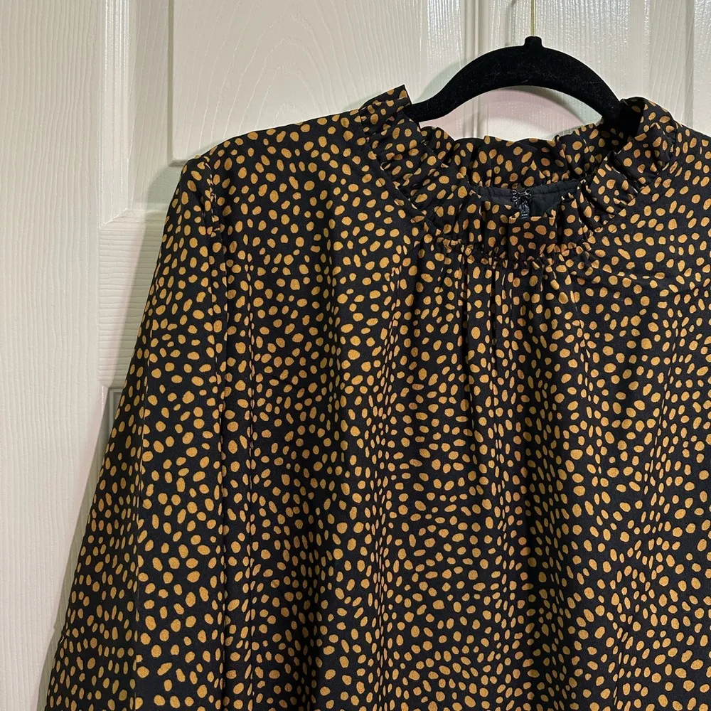 J. Crew long sleeve ruffle neck shirt dress black and tan size 20 - Image 4