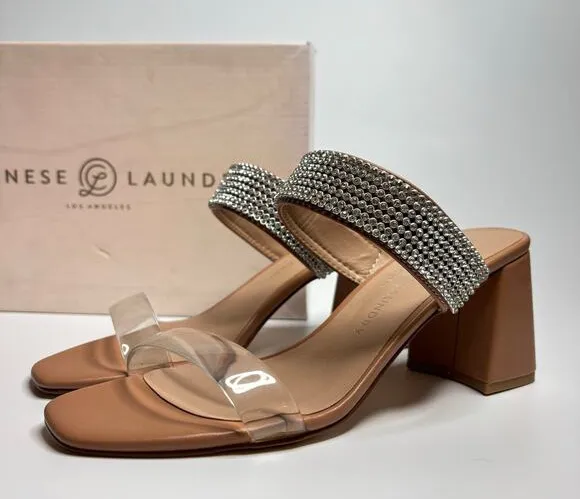 Chinese Laundry Yas Rhinestone Heeled Sandal in Sunkiss Nude - Image 1