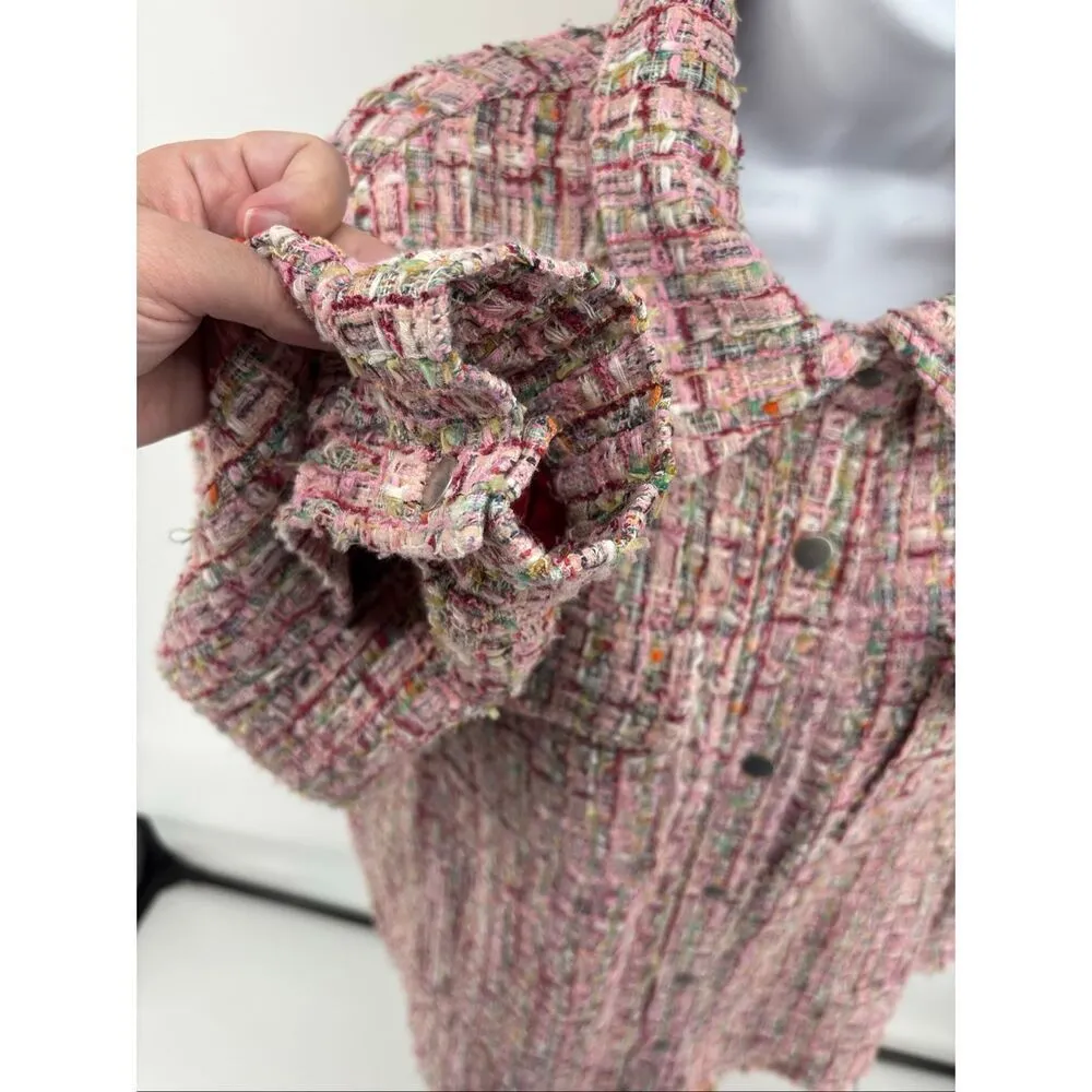 Avec Les Filles Long Pink Shacket Spring Pinks Womens Size Large Tweed Pockets - Image 8
