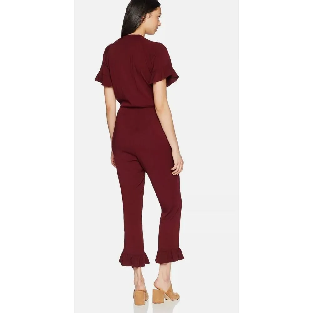 Michael Stars Womens Jumpsuit Size XS Maroon Ruffled Rialto Short sleeve NWT - Image 2