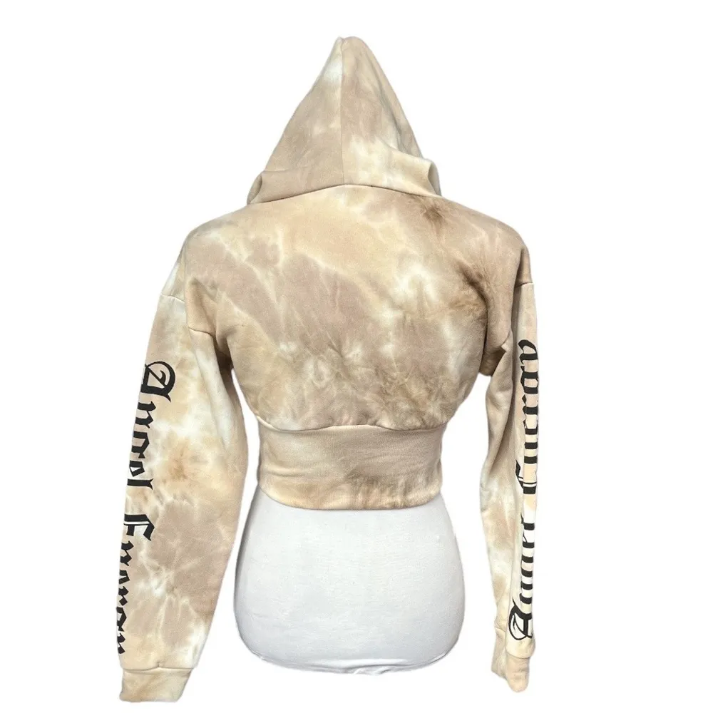 Faded Rose Yin Yang Heart Wings Tie Dye Cropped Hooded Sweatshirt Tan Size Small - Image 3