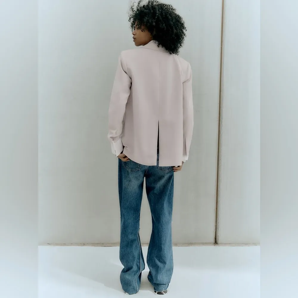 Zara STRAIGHT BLAZER JACKET Beige Size XL NEW - Image 11