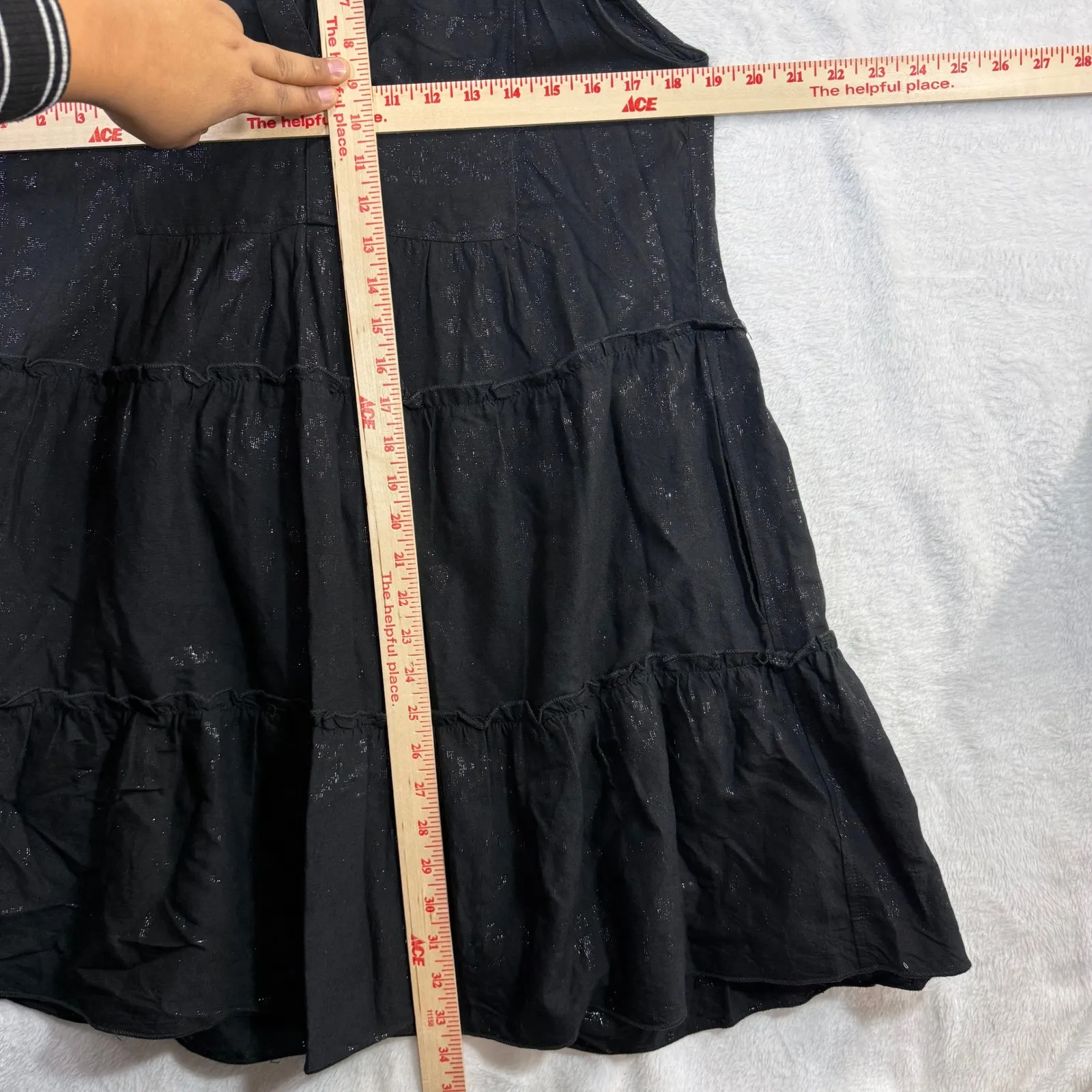 Elan M Maura Minidress Black Metallic Sleeveless Boho Sparkle Cottagecore Tiered - Image 7