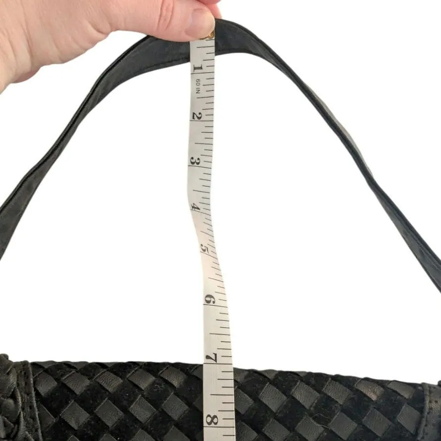 Vintage Y2K Black Leather Woven Hobo Mini Shoulder Bag Boho - Image 9