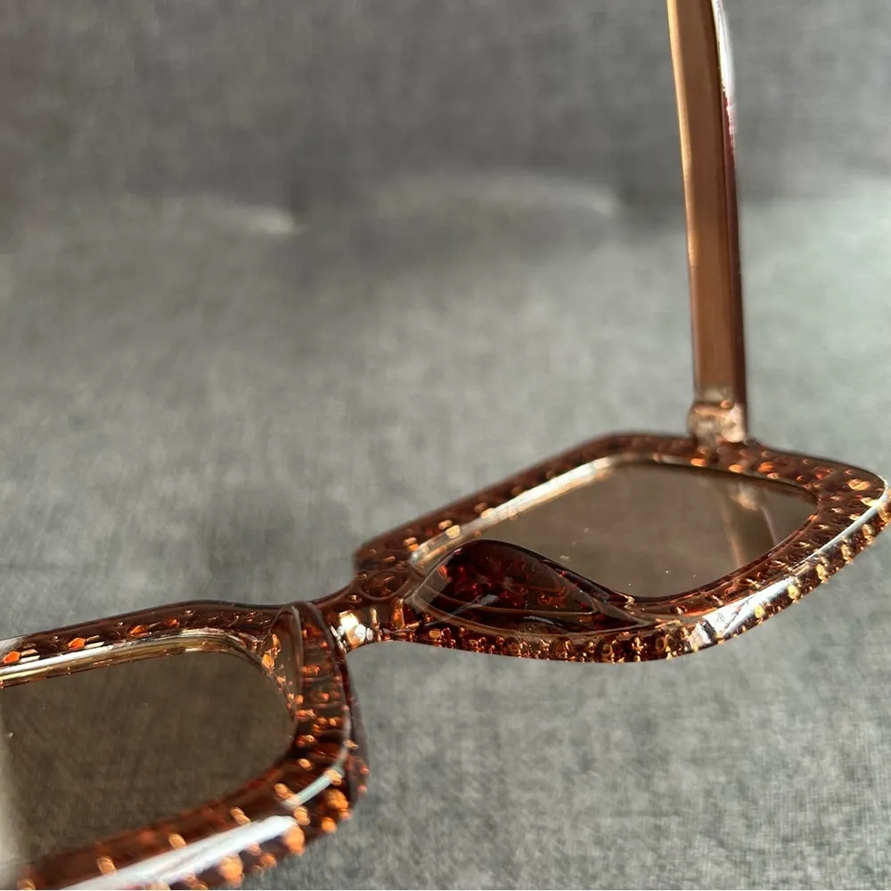 Sparkly, Fluted Rhinestone Rimmed Sunglasses, Brown, Silver Brown - Image 14