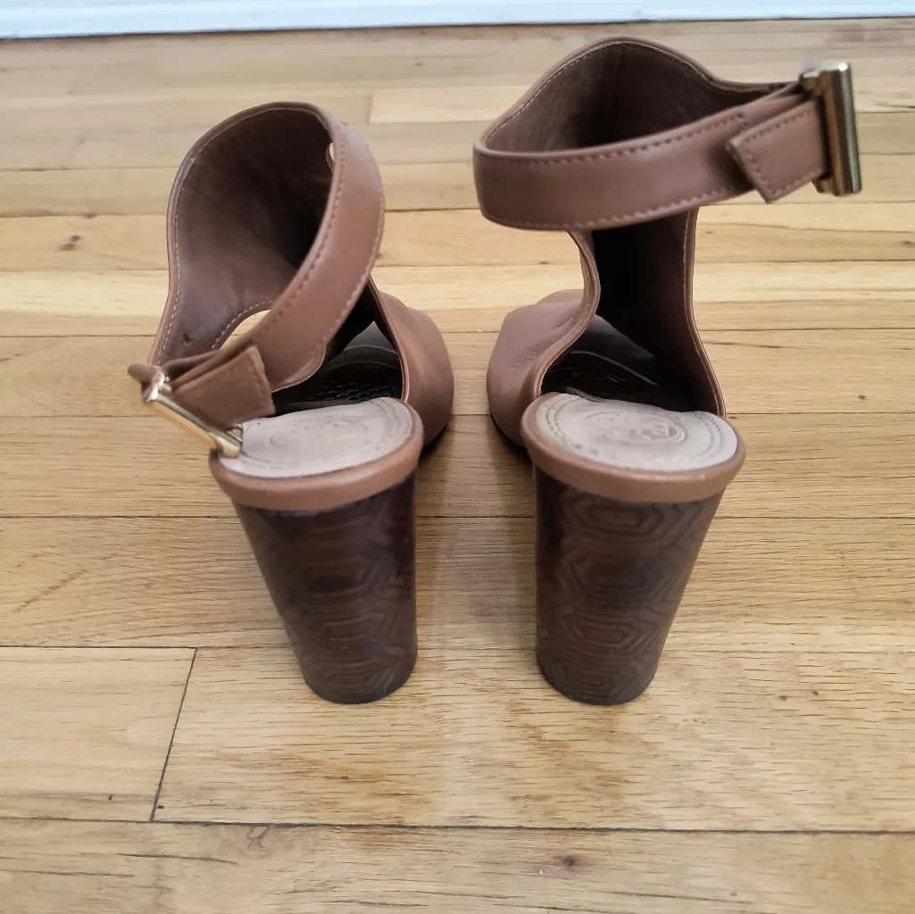 Tory Burch Tan Grove Open Toe Ankle Strap Leather Booties Size 7.5M - Image 5