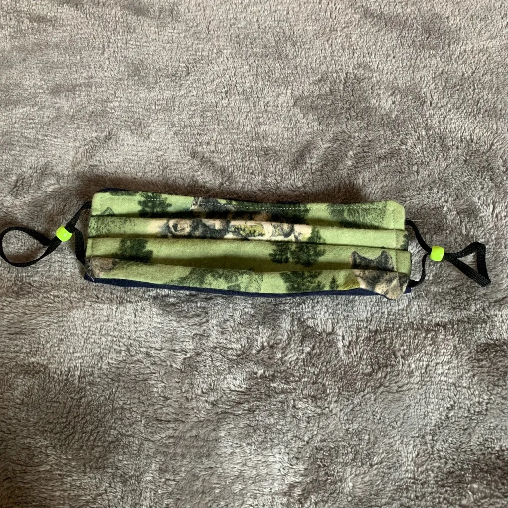 Handmade Fabric Face Mask Reversible Wolves Wolf Print Green - Image 3