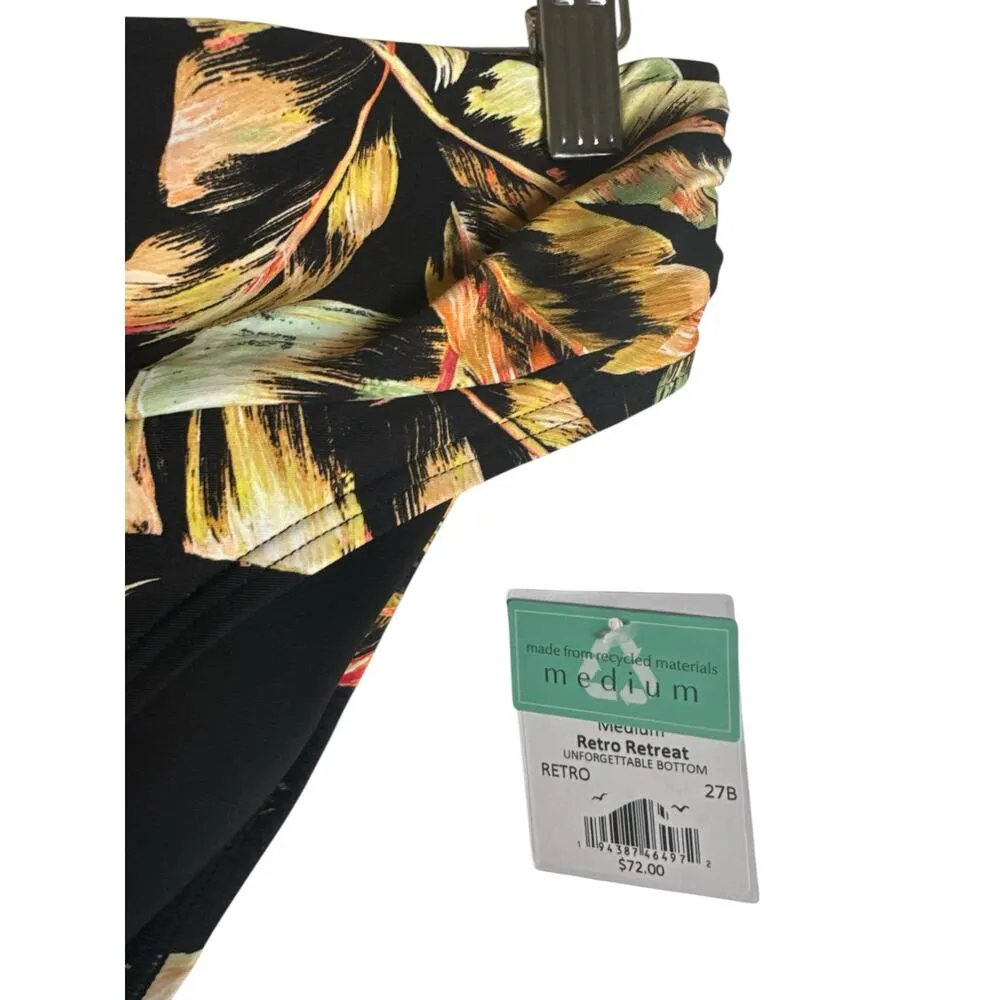 Sunsets Escape Retro Retreat Black Tropical Floral Print Foldover Bikini Bottoms Size M - Image 8