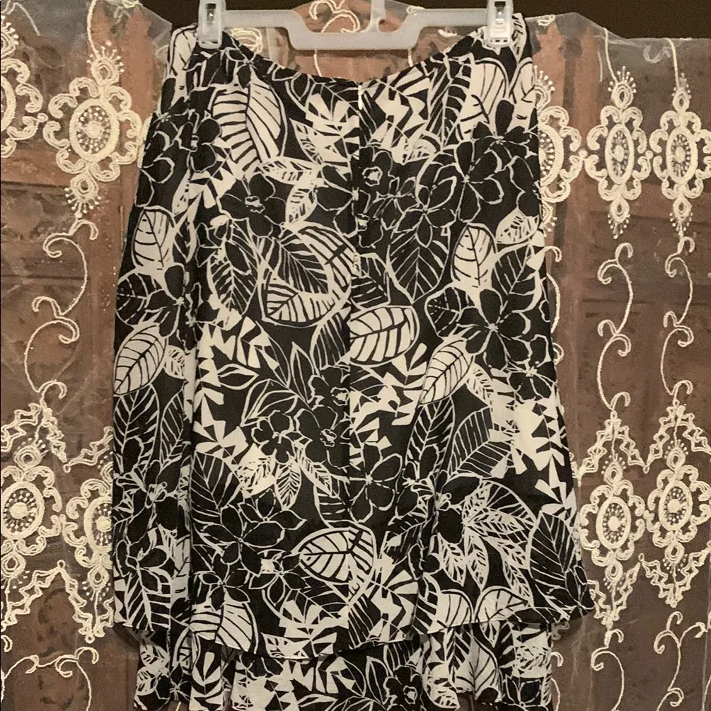 Emma James Monochrome Leaf Print‎ Skirt - Image 3