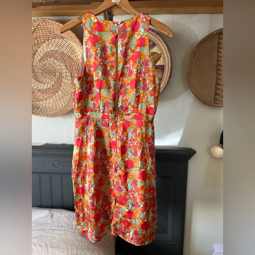 Orange and pink, vintage florals, peekaboo back dress small - Image 6