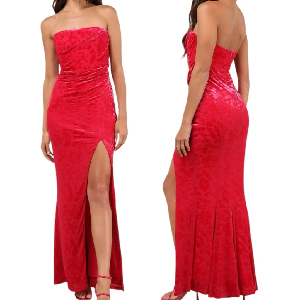 NWT Lulu’s Fabulous Darling Fuchsia Burnout Velvet Strapless Dress Size Small - Image 2