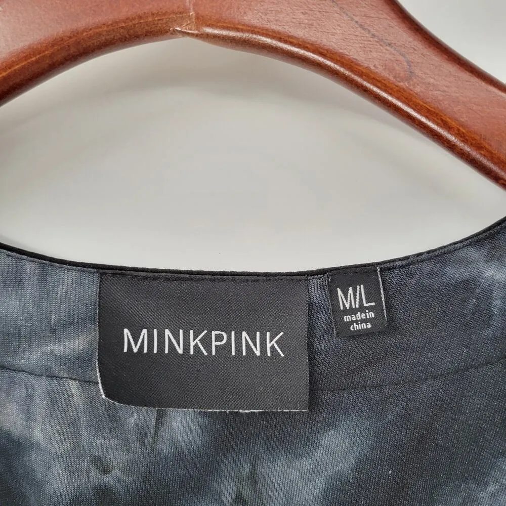 MinkPink Womens Kimono M Gray Green Reptile Long Line Cardigan Hi Low Hem Pocket - Image 8