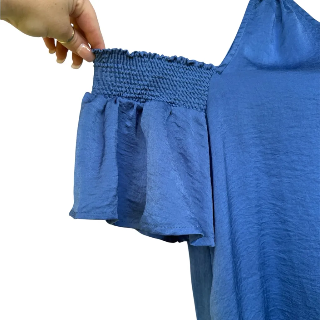 Staccato Blue V-Neck Cold Shoulder Blouse - Image 2