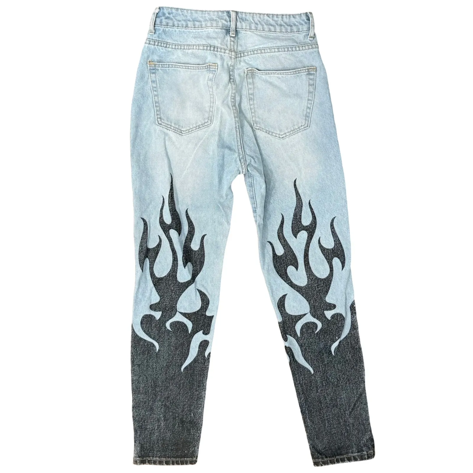 Edikted Black Flame Two Tone Denim Light Wash Jeans High Rise Button Fly size S - Image 3