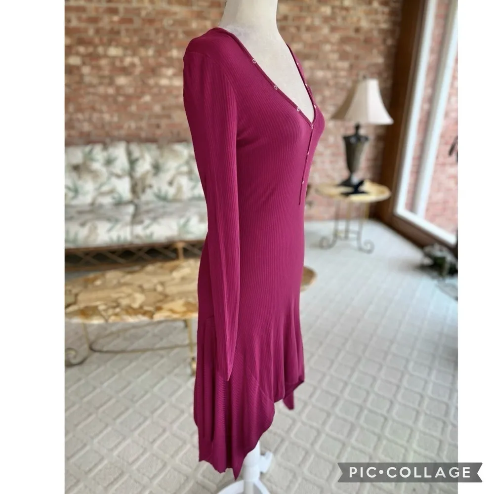 Venus Dress Sharkbite Asymmetrical Knit XS Long Sleeve Magenta Purple Party Chic - Image 10
