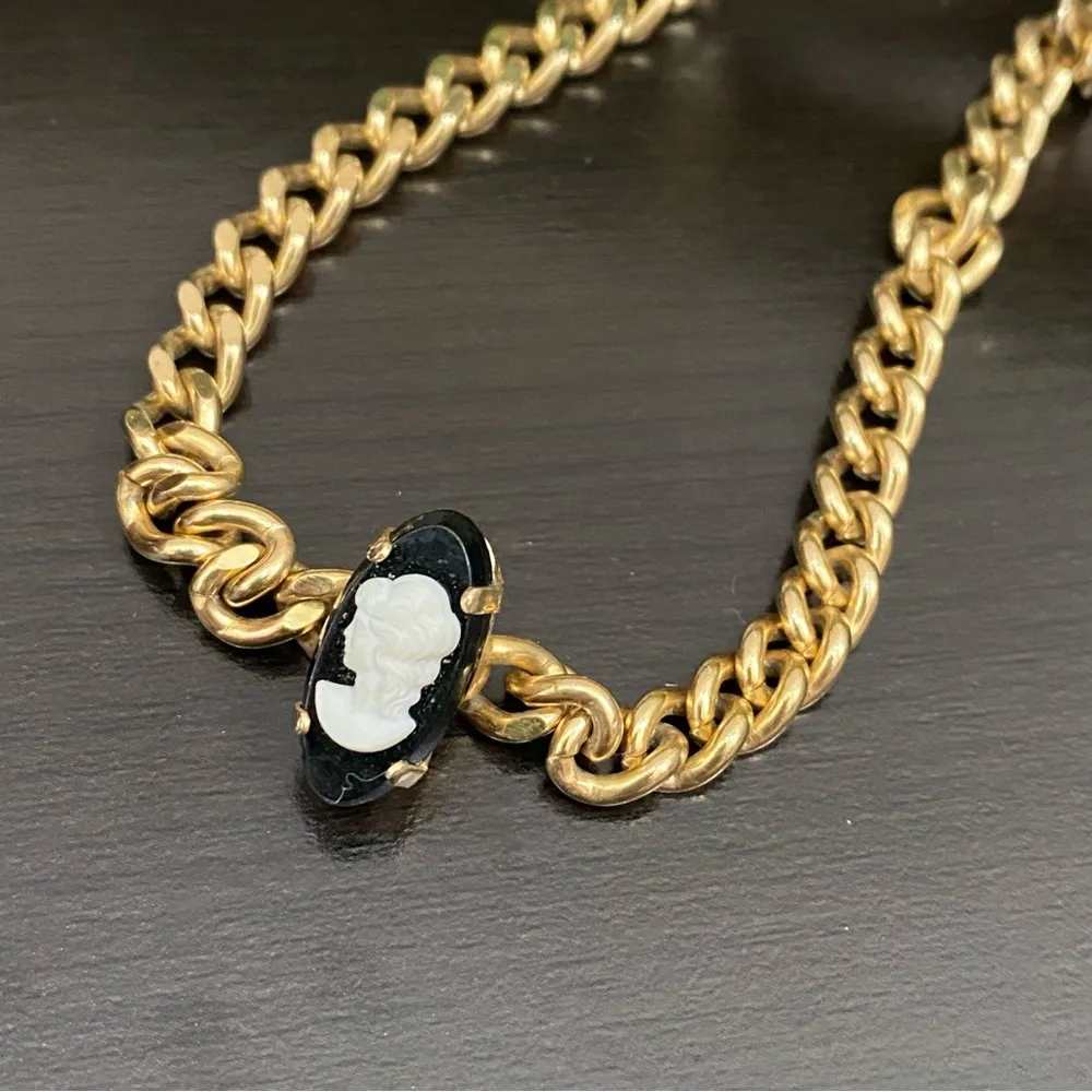 Vintage Unsigned Victorian Lady Cameo Choker Necklace - Image 5