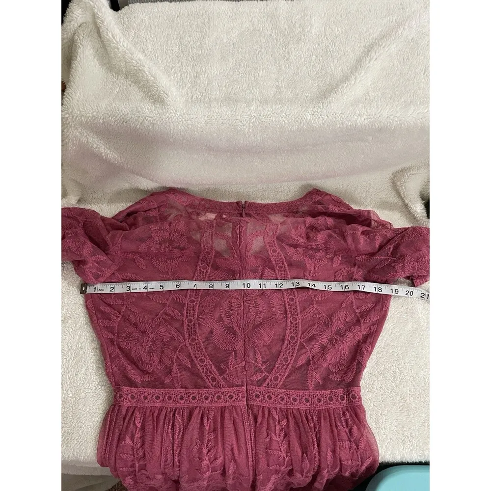 Women's Honey Punch Red Embroidered Floral Lace Overlay Vacation Romper Dress - Image 8