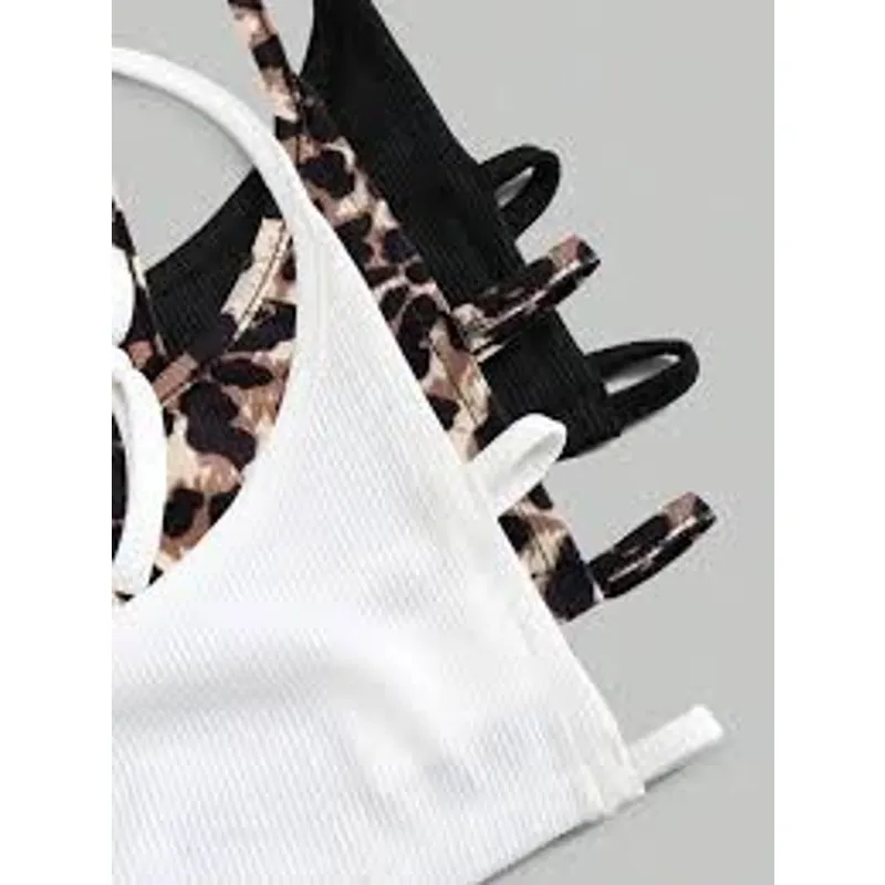 SEXY Comfy Loungewear Bralettes Set of 3 White Black Leopard Size XS Crop Top - Image 3