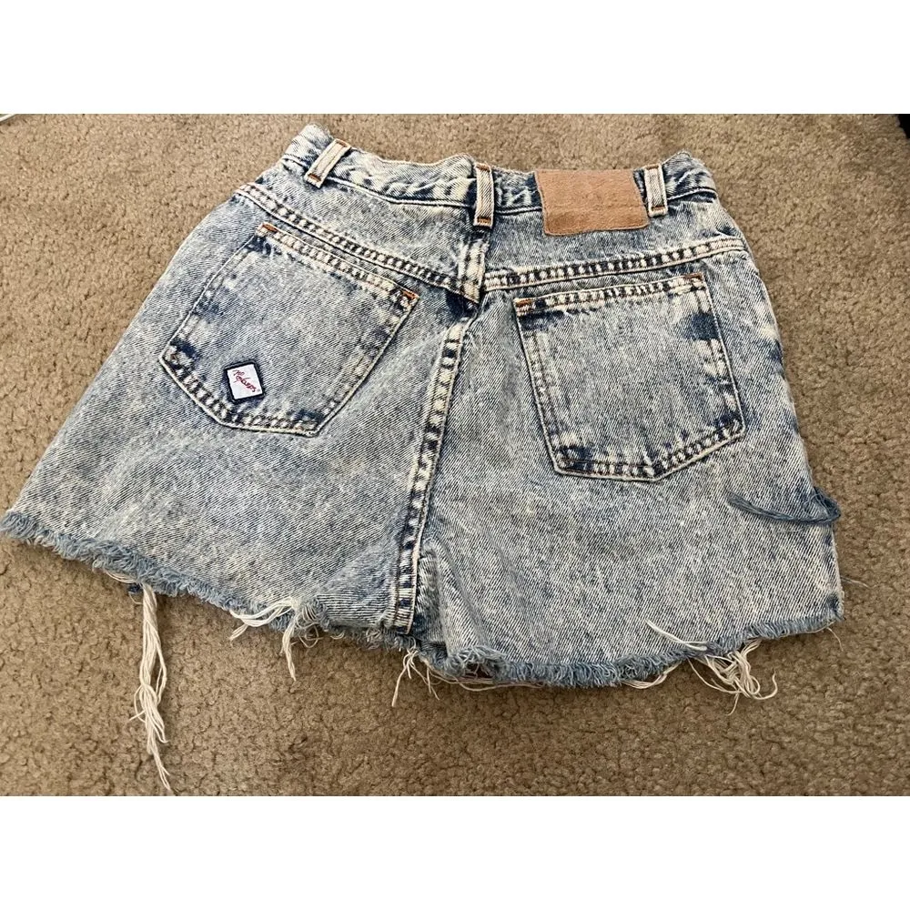 80s No Excuses Shorts 7 Distressed Acid Wash Frayed Retro Grunge Summer Baddie Blue Size 24 - Image 2