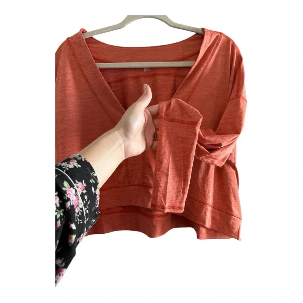 Free People Movement Orange Fearless long-sleeve cropped v-neck top athletic - Image 4