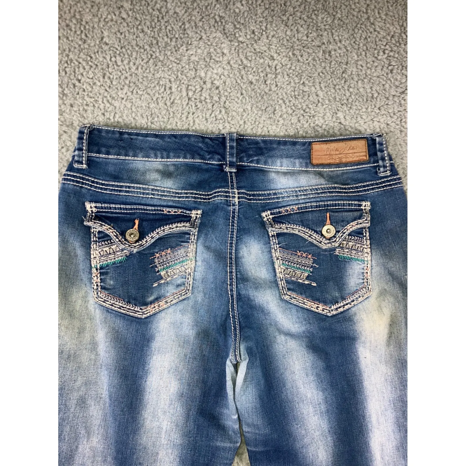 Ariya Jeans Women Junior 11 12 Bootcut Flare Low Rise Embellished Stone Wash Y2K - Image 11