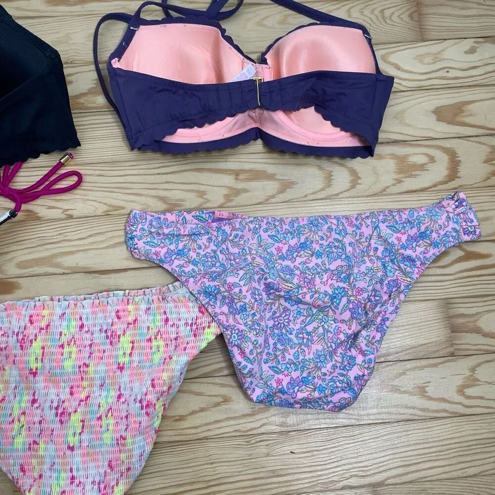 Victorias Secret Bikini Swimsuit Lot Tops Bottom 34D Medium M Large Print Halter - Image 3