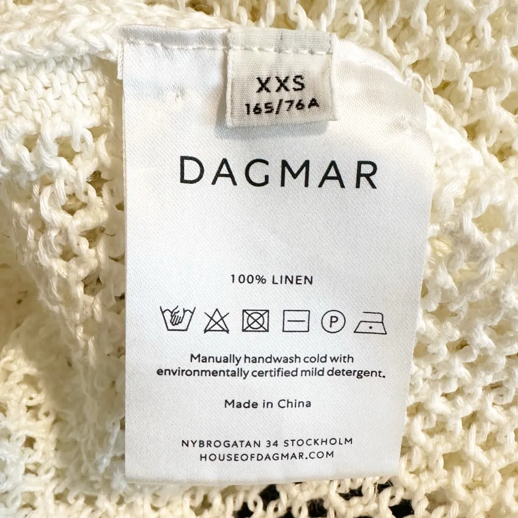 House of Dagmar Linen Crochet Knit Polo Sweater Top in Off - Image 6