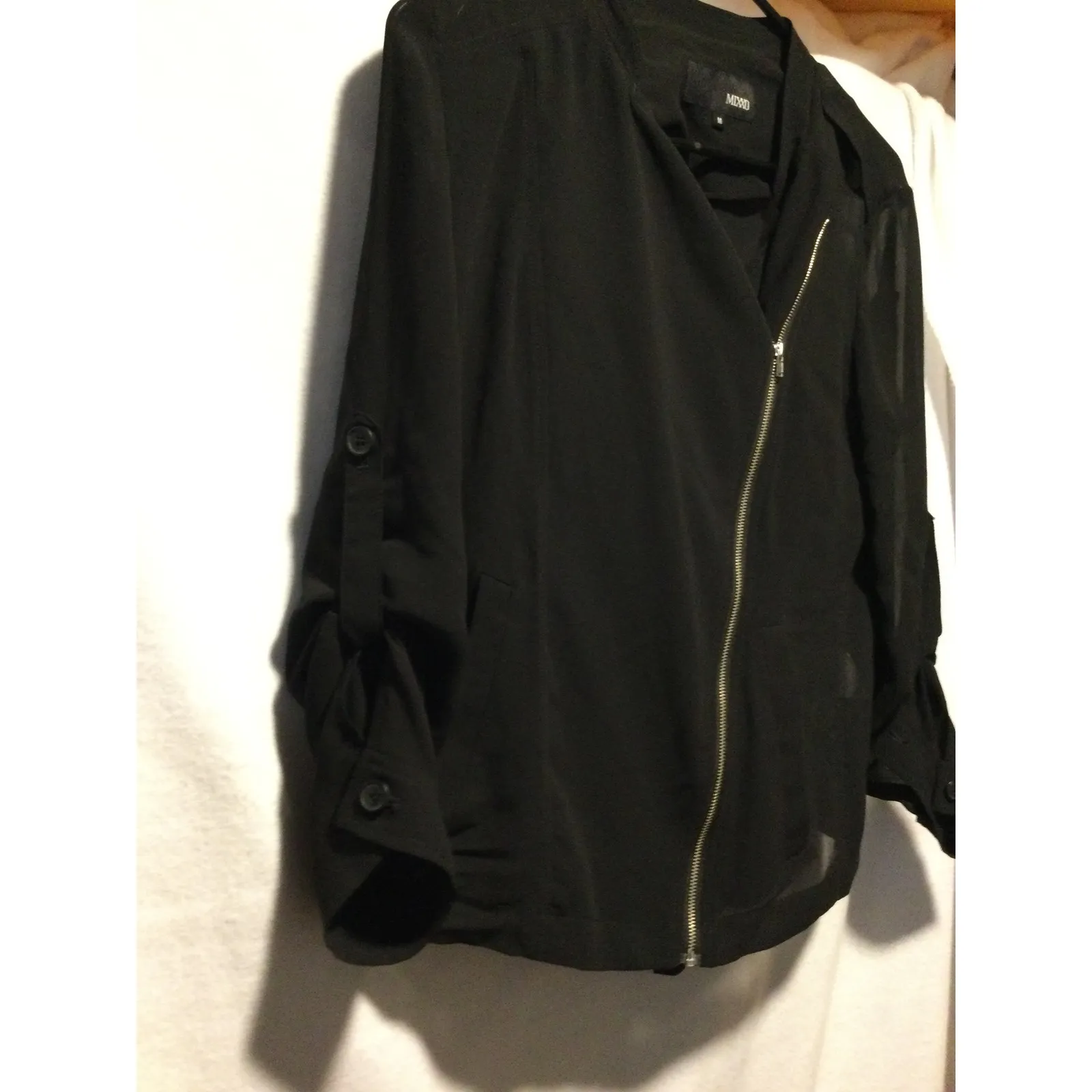 MIXXO Black Asymmetrical Zip Drape Front‎ Jacket Women's Size M Lightweight Size M - Image 3