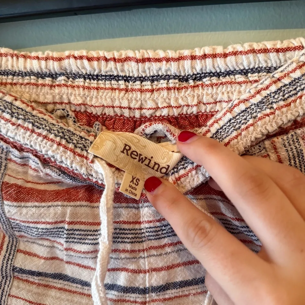 Rewind Red White/Cream Blue Striped Linen Shorts - Image 3