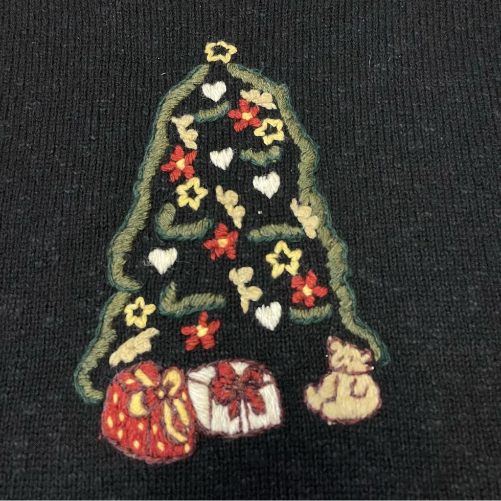 Vintage Woolrich Wool Holiday Sweater Womens Medium Embroidered Christmas Black - Image 7